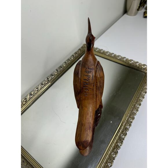 Vintage Hand-Carved Wooden Sitting Bird Sculpture, Mid Century Wood Bird Figure - Picture 10 of 10